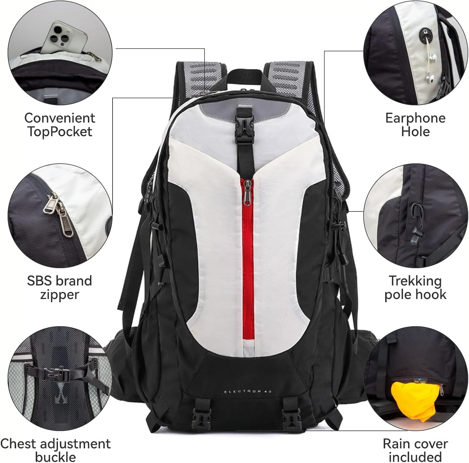 Hiking Backpack 40L, Waterproof Hiking Backpack with Rain Cover, Large Camping Bag Outdoor Sport Travel Daypack