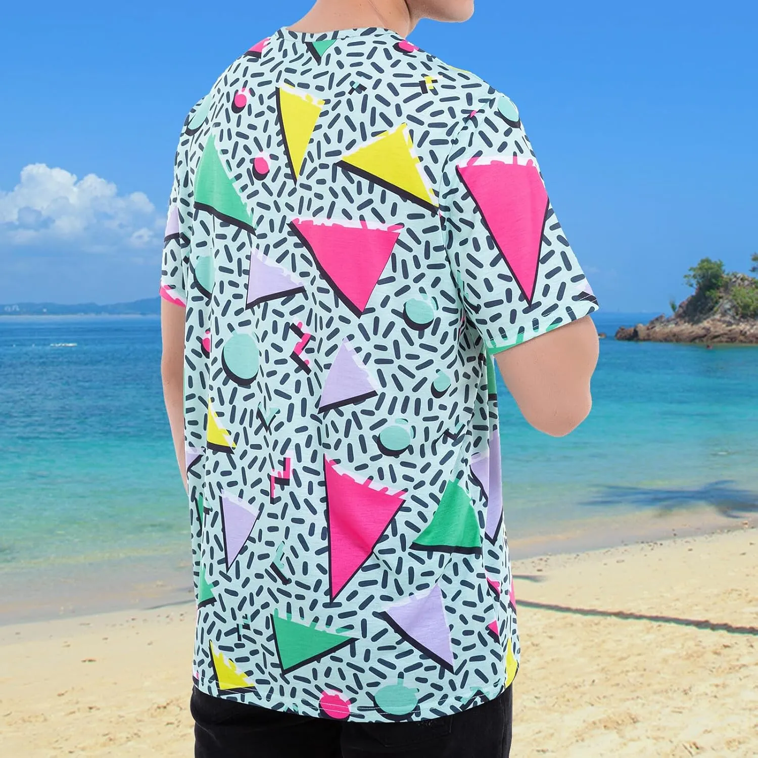 M YESCUSTOM 80s 90s T-Shirts for Men Retro Vintage Hip Hop Disco Party Tee Shirt Neon Big and Tall Summer Beach Outfits