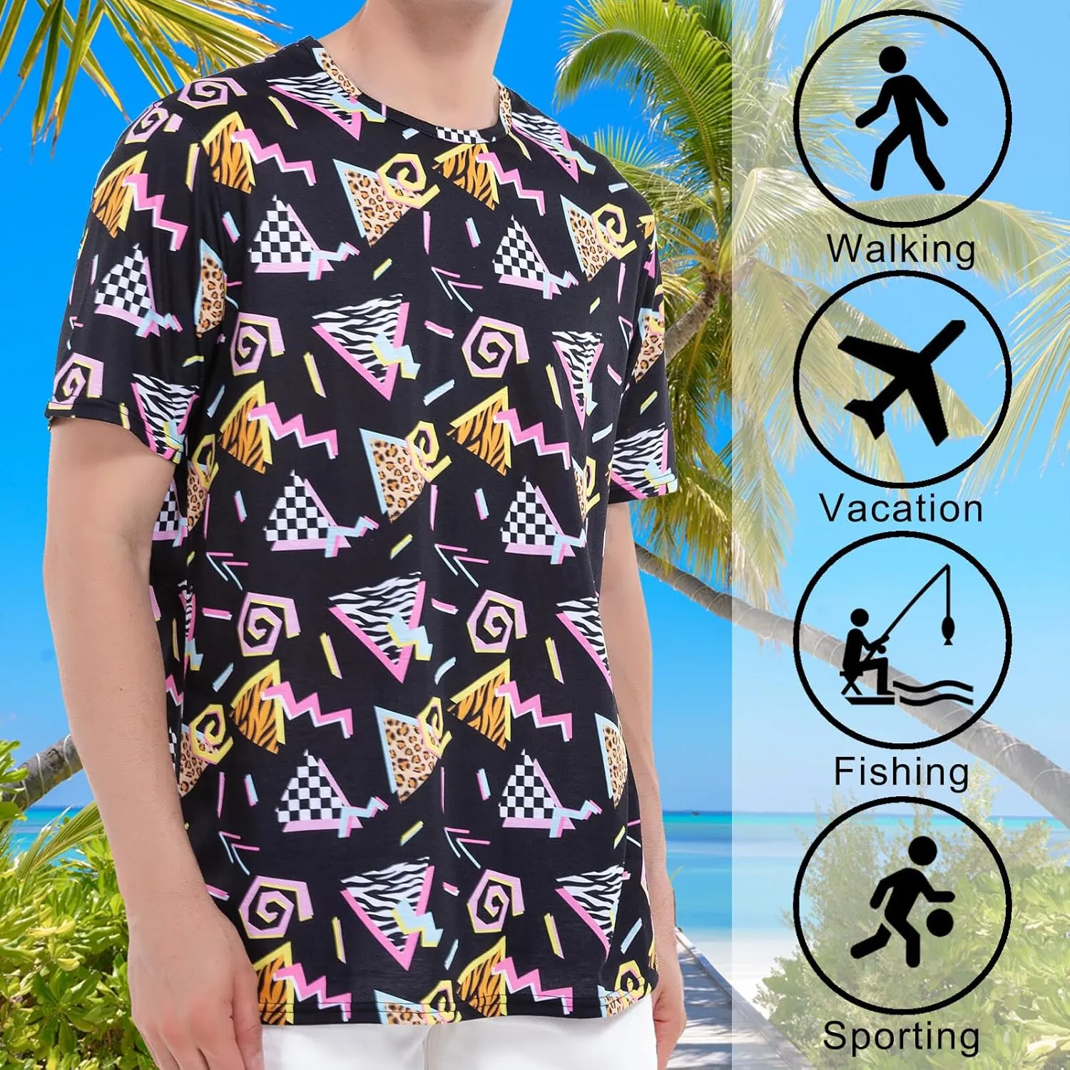 M YESCUSTOM 80s 90s T-Shirts for Men Retro Vintage Hip Hop Disco Party Tee Shirt Neon Big and Tall Summer Beach Outfits