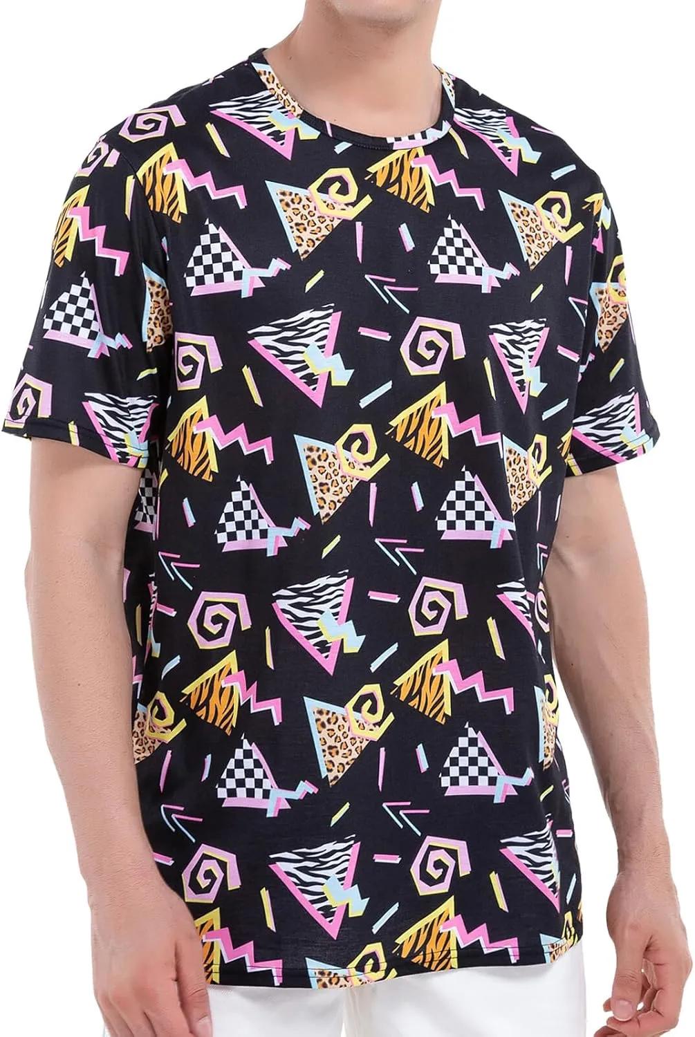 M YESCUSTOM 80s 90s T-Shirts for Men Retro Vintage Hip Hop Disco Party Tee Shirt Neon Big and Tall Summer Beach Outfits