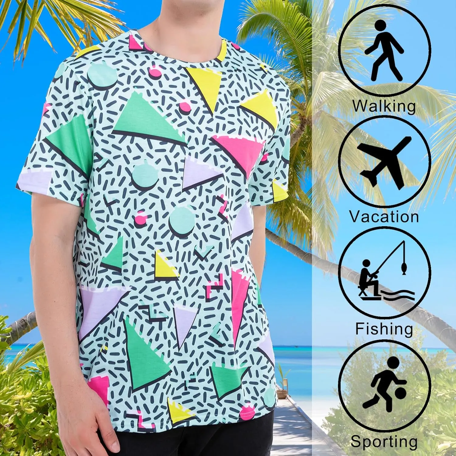 M YESCUSTOM 80s 90s T-Shirts for Men Retro Vintage Hip Hop Disco Party Tee Shirt Neon Big and Tall Summer Beach Outfits
