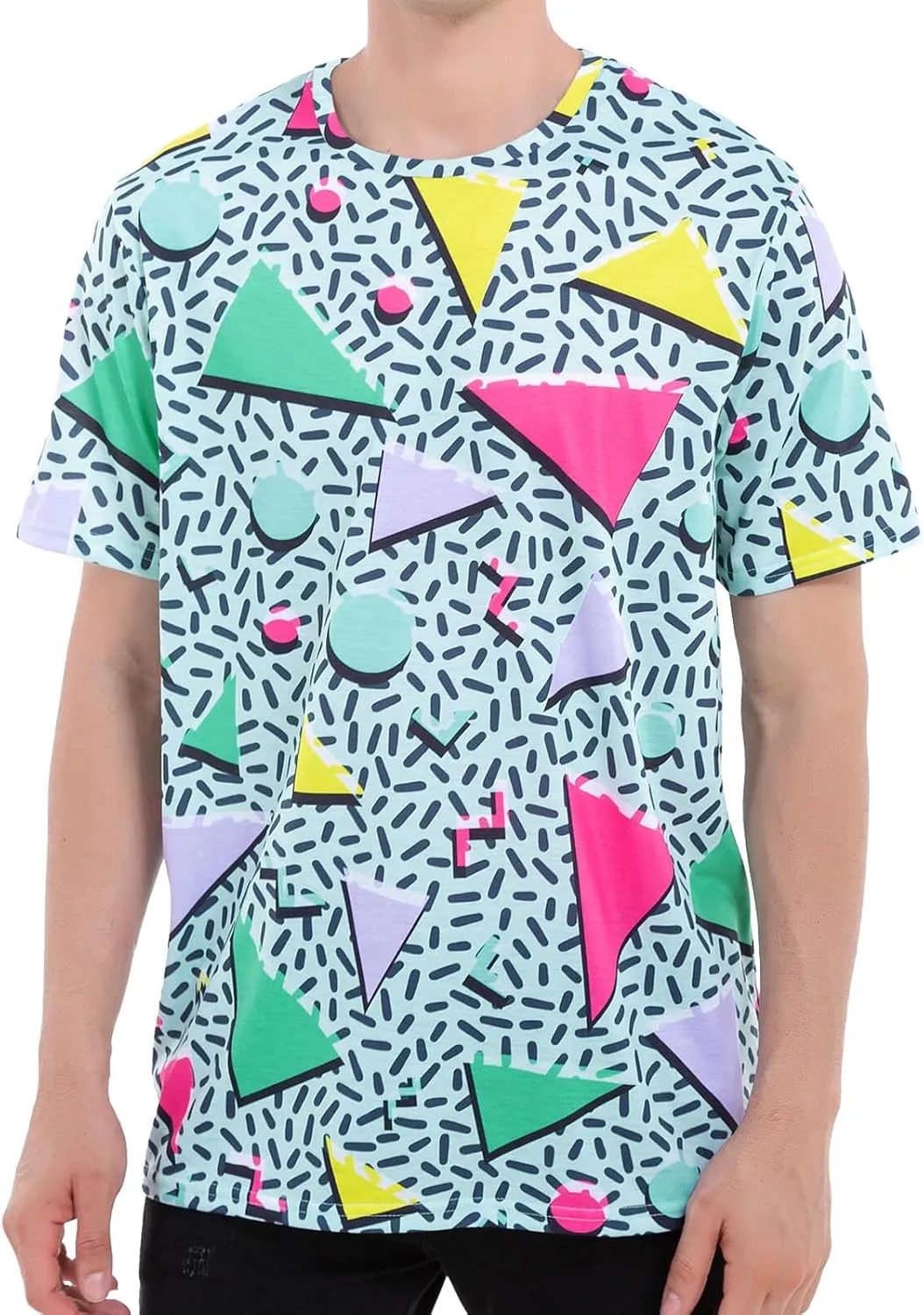 M YESCUSTOM 80s 90s T-Shirts for Men Retro Vintage Hip Hop Disco Party Tee Shirt Neon Big and Tall Summer Beach Outfits