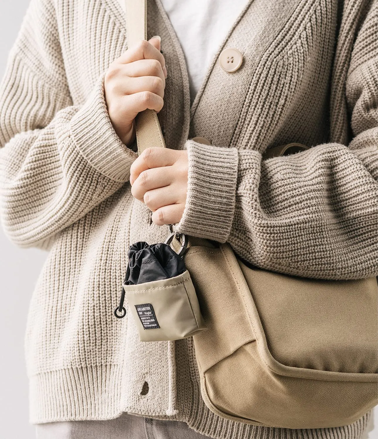 Mini Pouch [Bucket Bag] with O Ring Carabiner - Light Beige