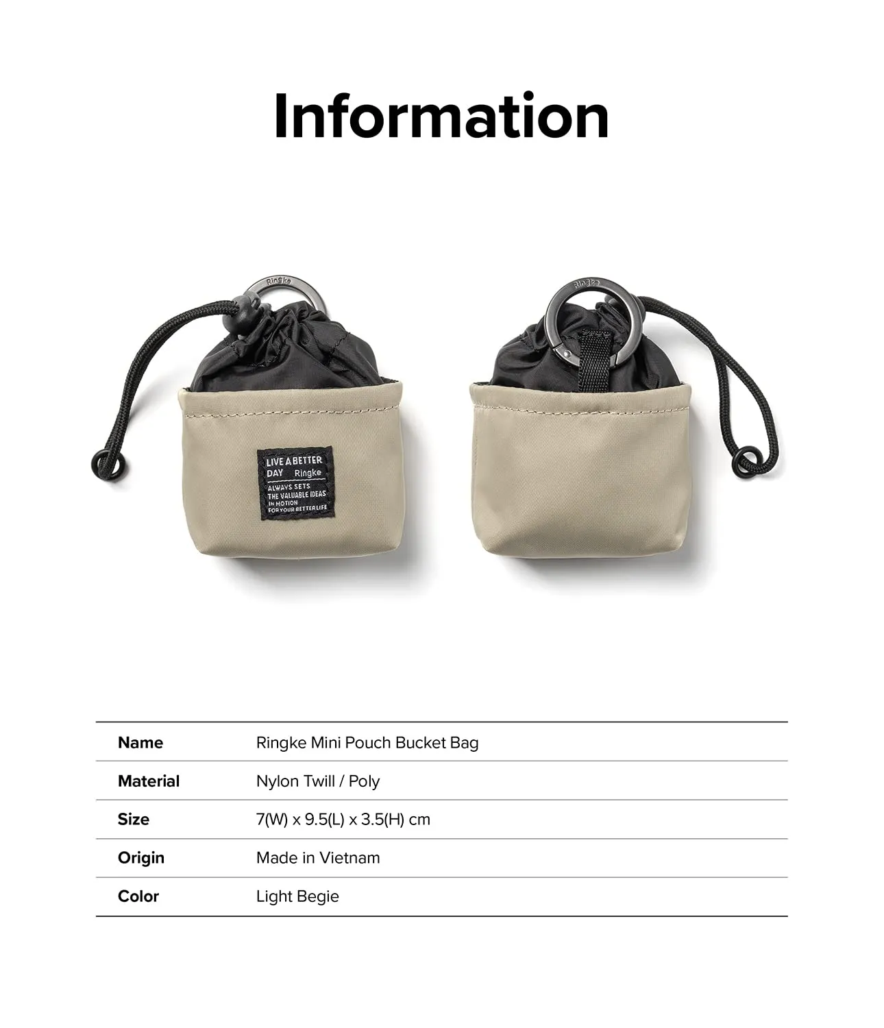 Mini Pouch [Bucket Bag] with O Ring Carabiner - Light Beige