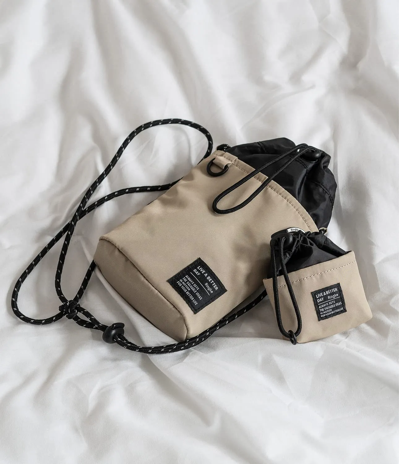 Mini Pouch [Bucket Bag] with O Ring Carabiner - Light Beige