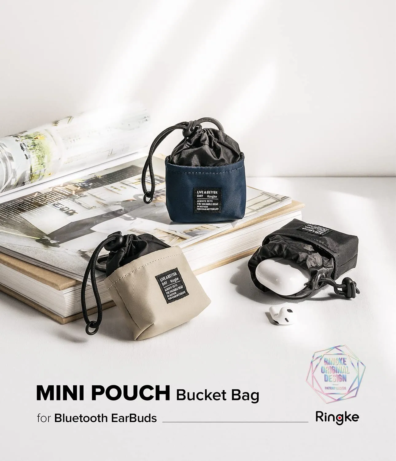 Mini Pouch [Bucket Bag] with O Ring Carabiner - Light Beige