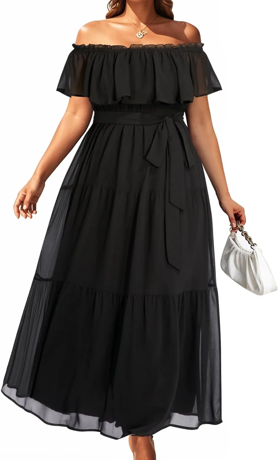 Plus Size Chiffon Off The Shoulder Maxi Long Floral Summer Casual Beach Boho Sundress Women 2024