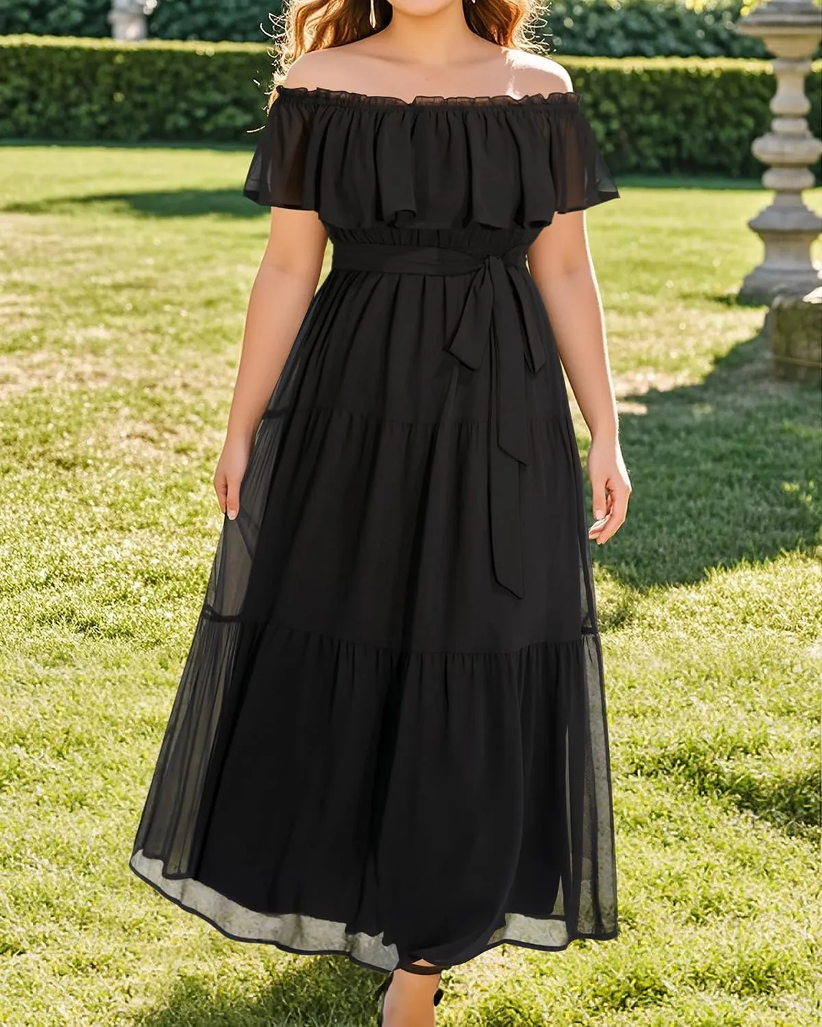 Plus Size Chiffon Off The Shoulder Maxi Long Floral Summer Casual Beach Boho Sundress Women 2024