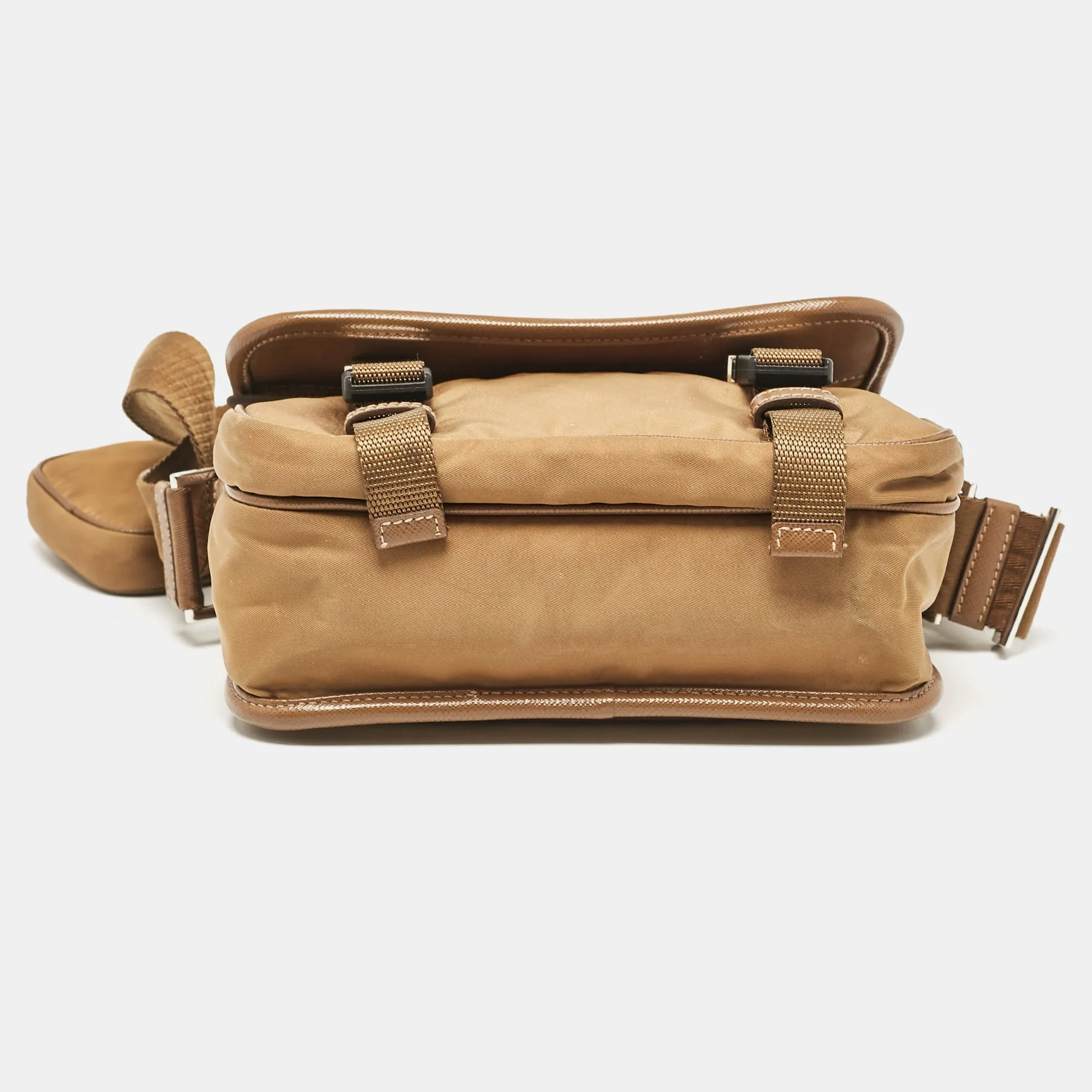 Prada Olive Green Leather And Nylon Flap Messenger Bag