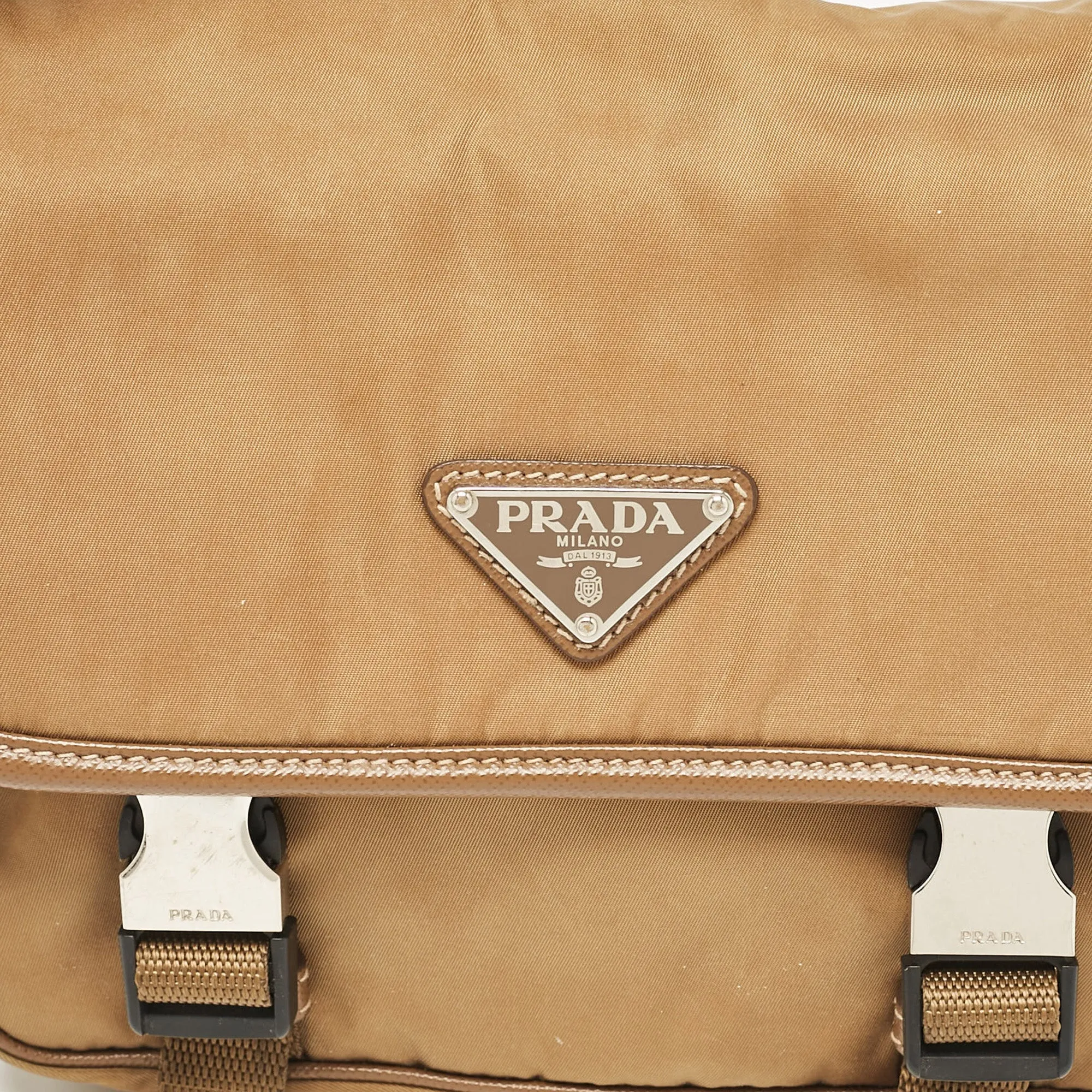 Prada Olive Green Leather And Nylon Flap Messenger Bag