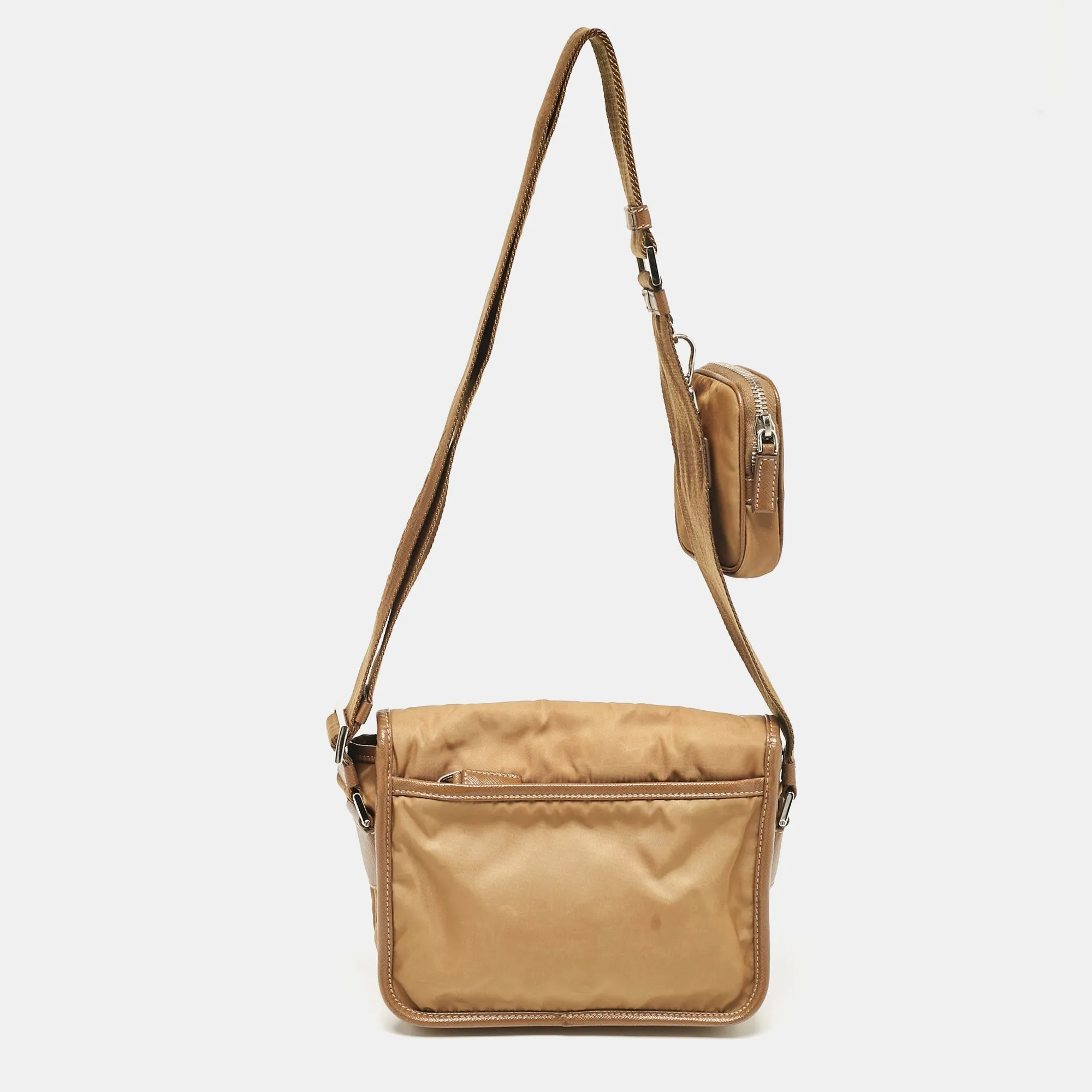 Prada Olive Green Leather And Nylon Flap Messenger Bag