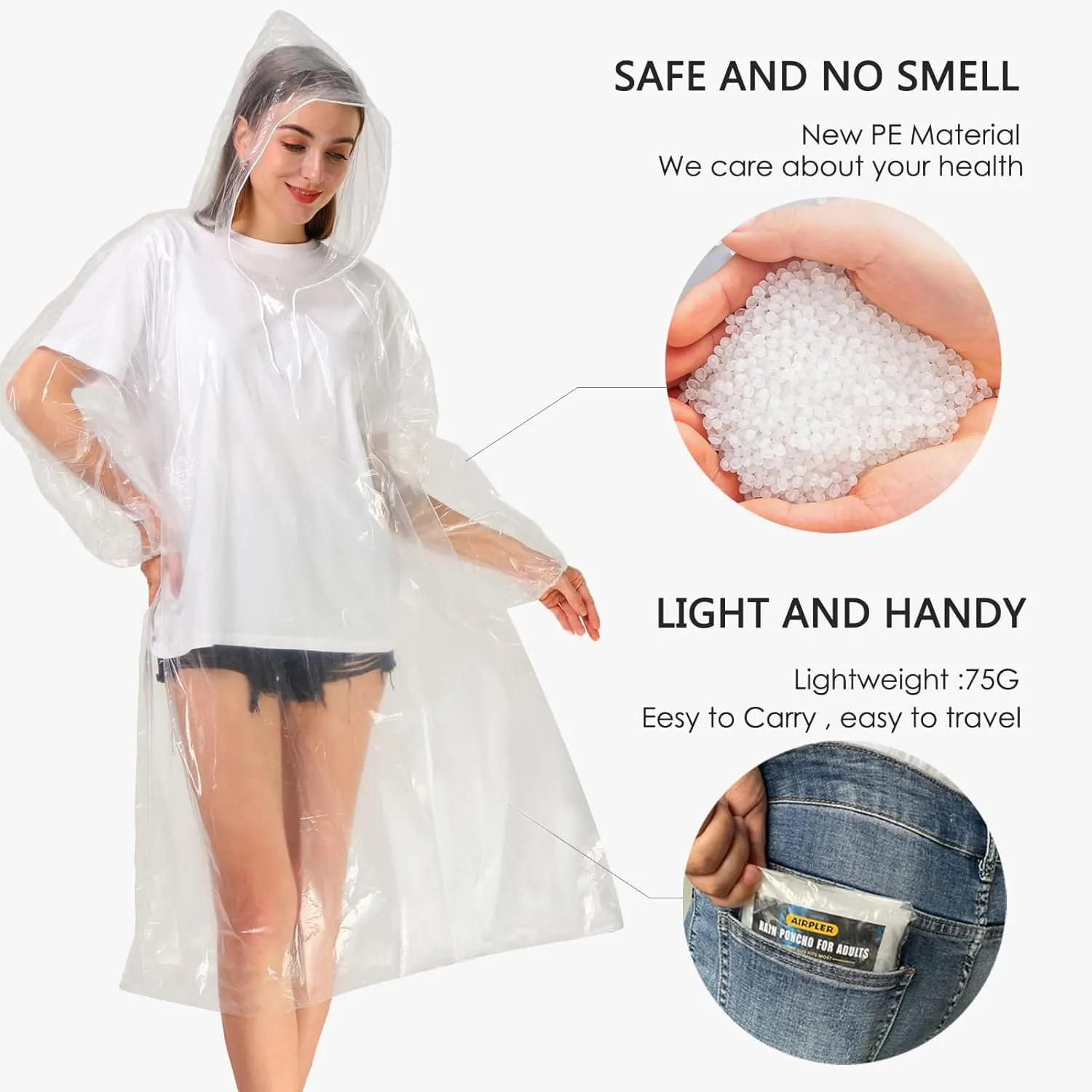 Rain Ponchos for Family Adults - Disposable Adult Rain Poncho with Drawstring Hood