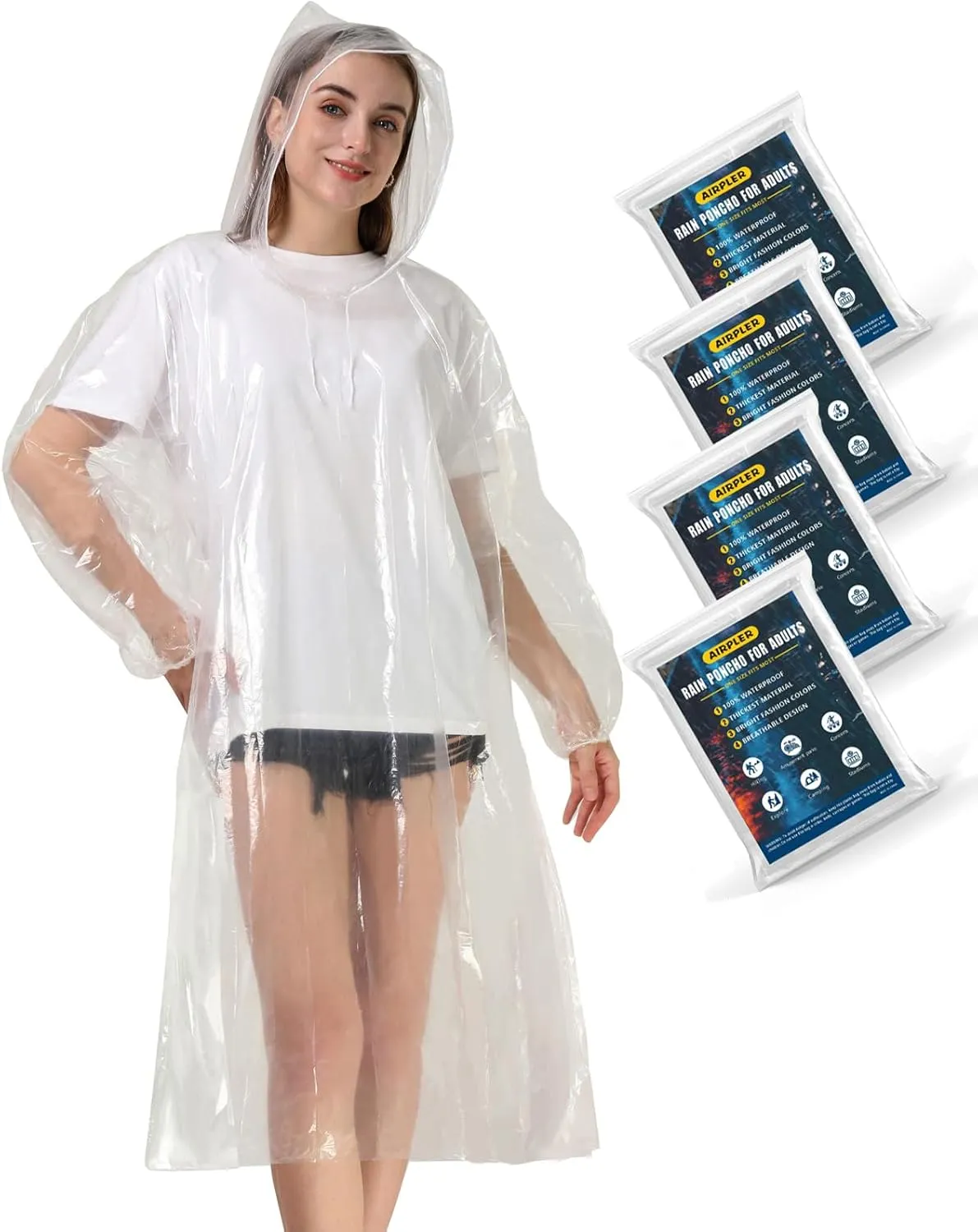 Rain Ponchos for Family Adults - Disposable Adult Rain Poncho with Drawstring Hood