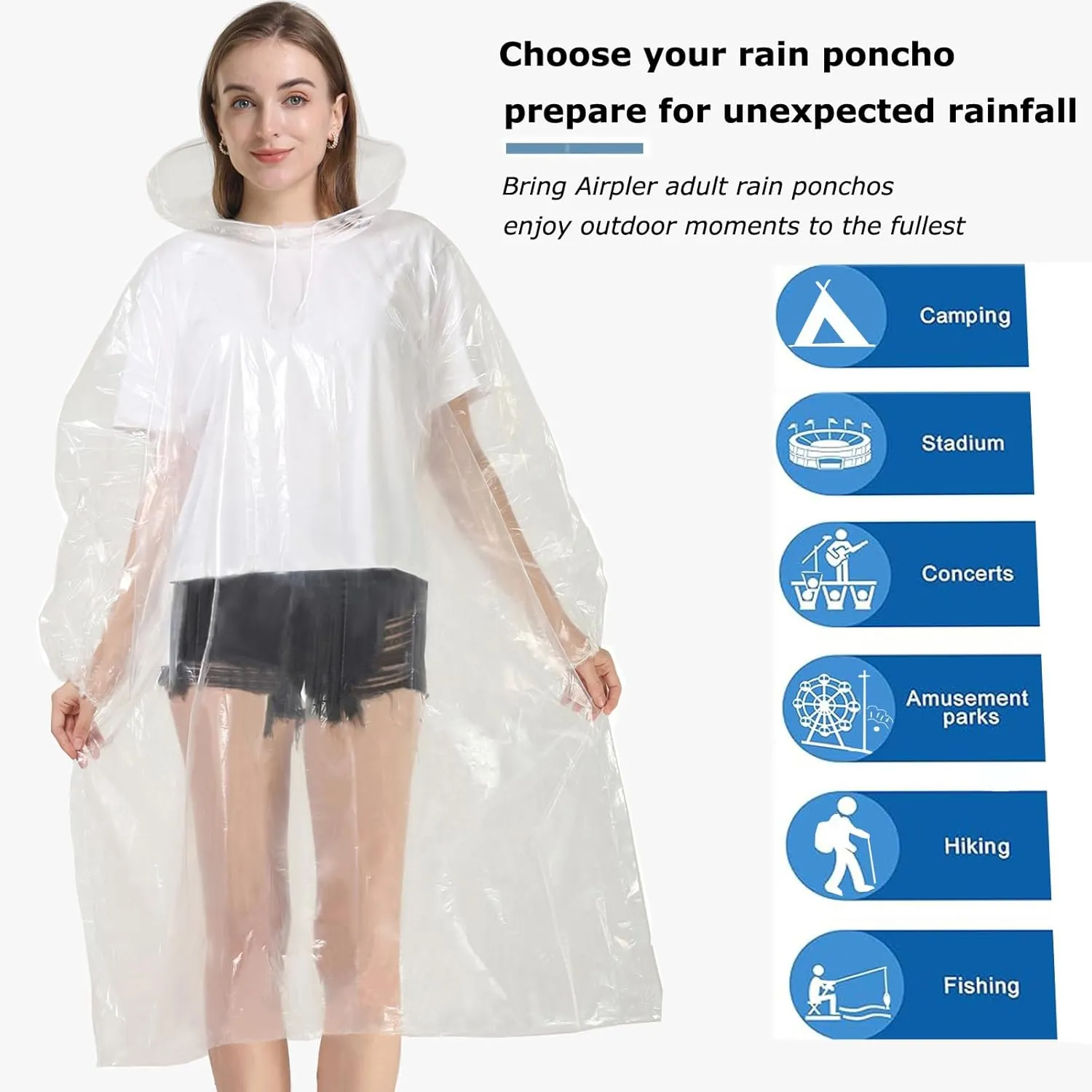 Rain Ponchos for Family Adults - Disposable Adult Rain Poncho with Drawstring Hood