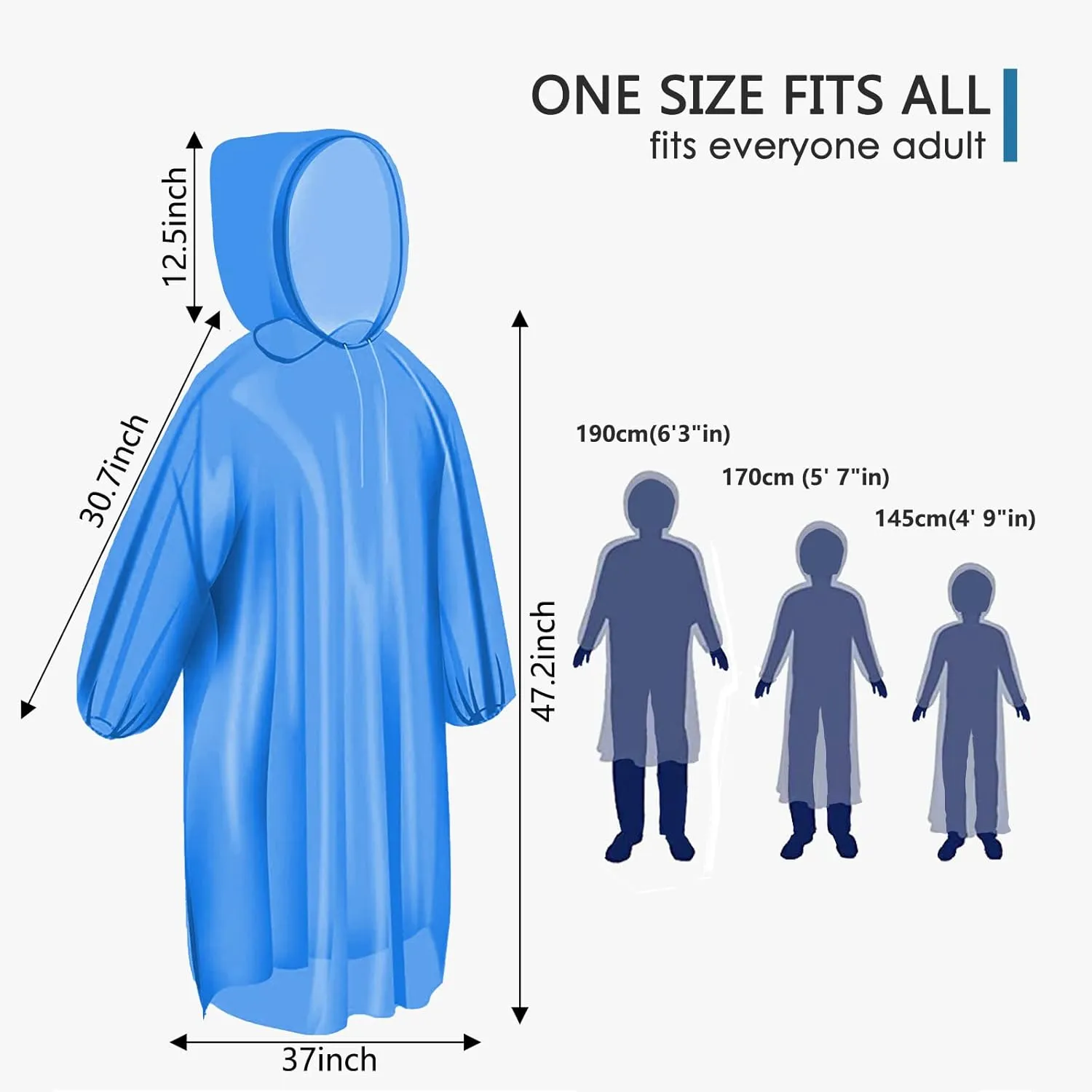 Rain Ponchos for Family Adults - Disposable Adult Rain Poncho with Drawstring Hood