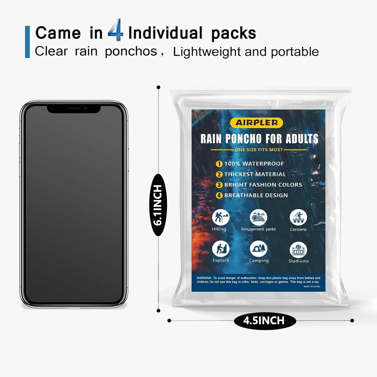 Rain Ponchos for Family Adults - Disposable Adult Rain Poncho with Drawstring Hood