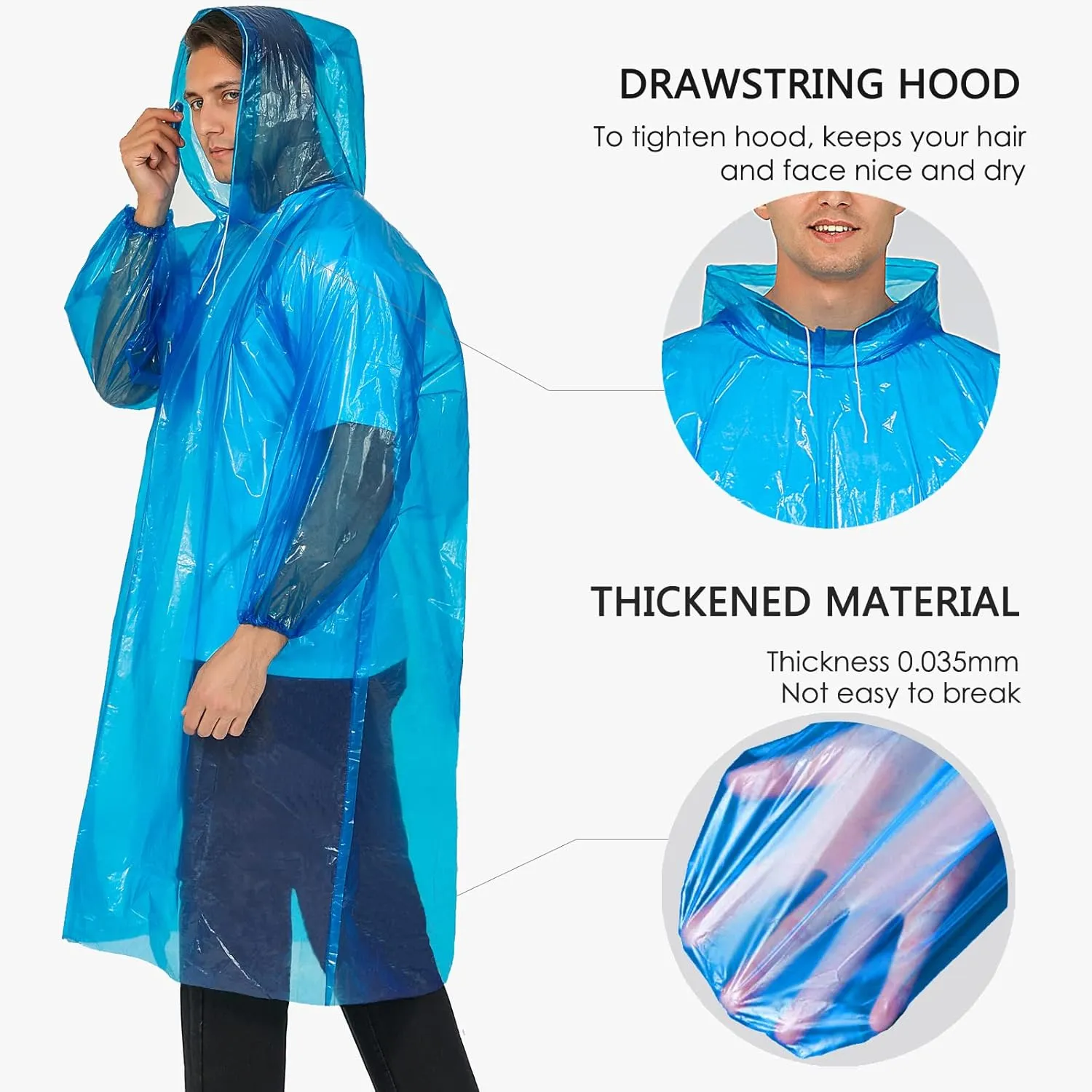 Rain Ponchos for Family Adults - Disposable Adult Rain Poncho with Drawstring Hood