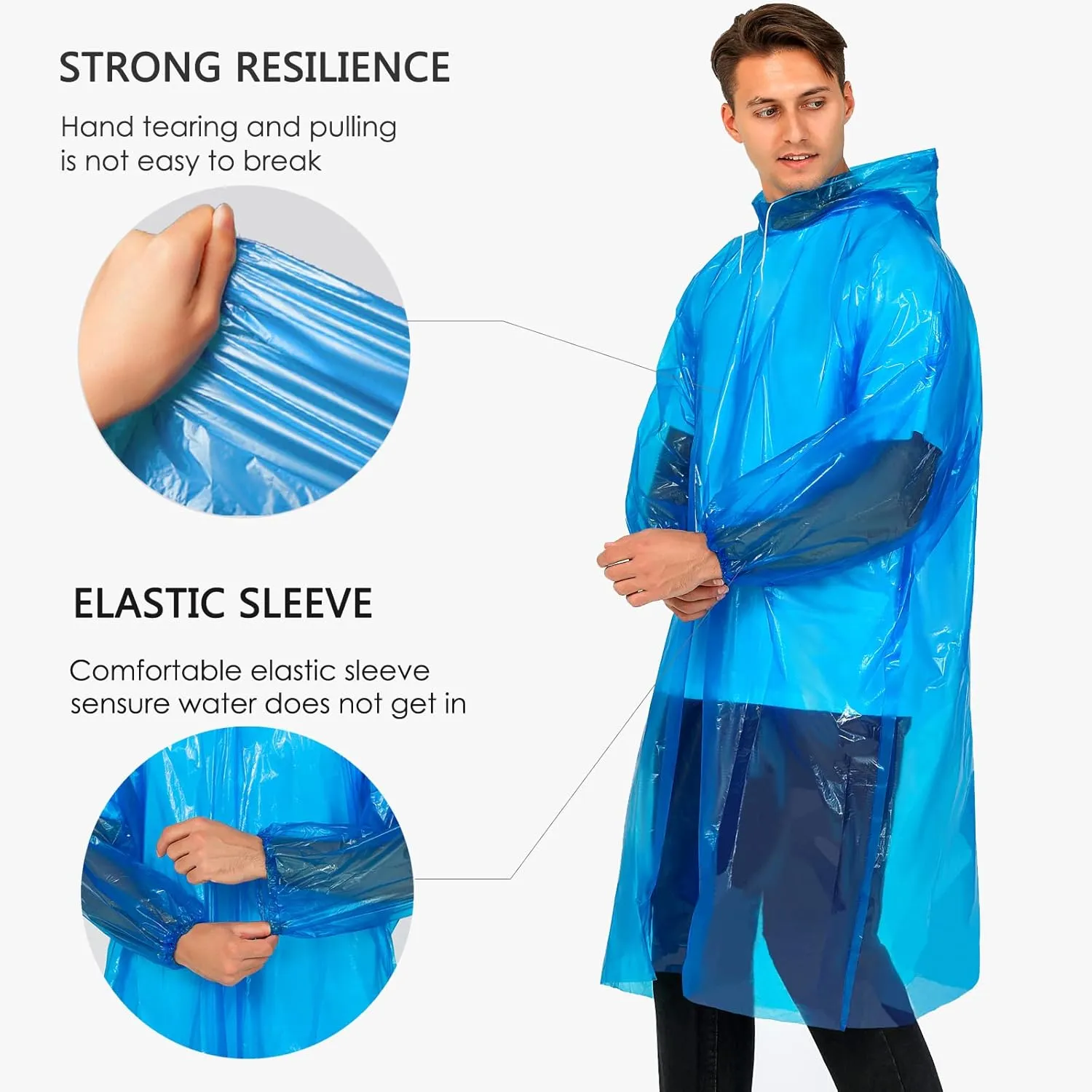 Rain Ponchos for Family Adults - Disposable Adult Rain Poncho with Drawstring Hood