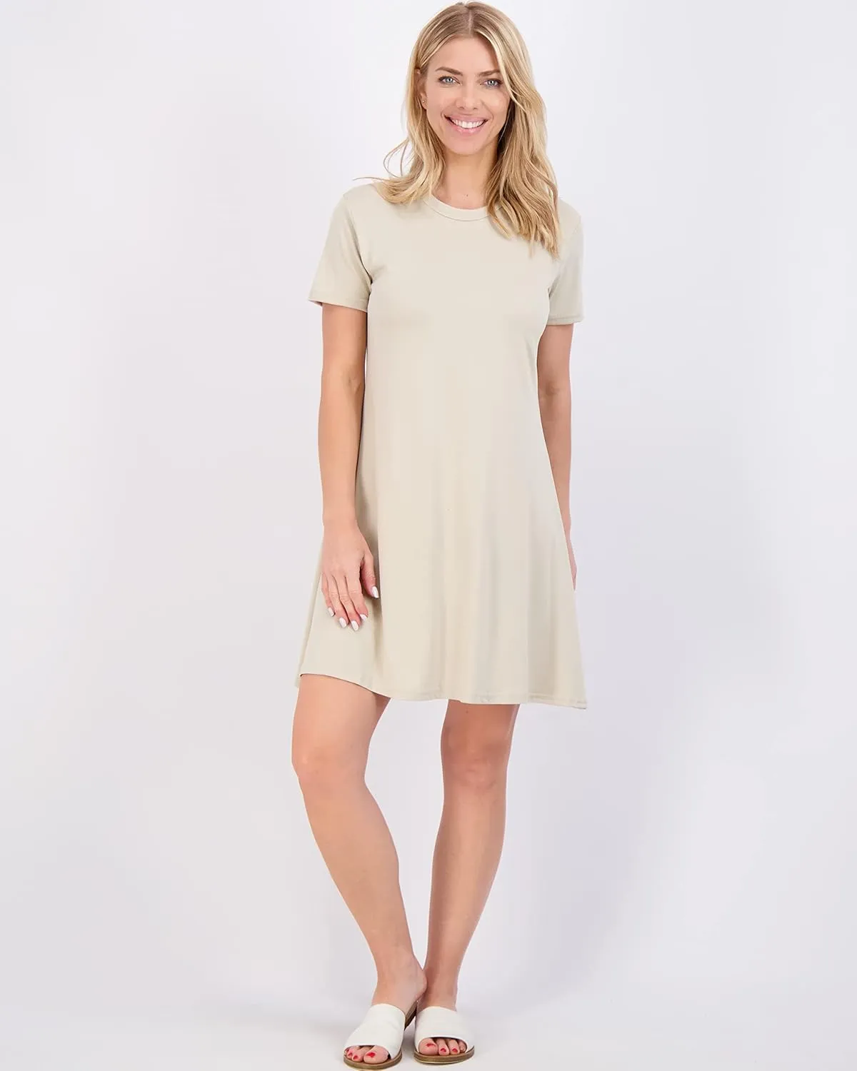 Real Essentials 3-Pack: Women's Super-Soft Short Sleeve Dress Loose Casual Plain Simple Summer T-Shirt (Available in Plus)