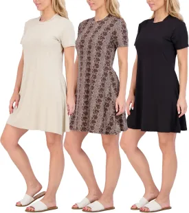 Real Essentials 3-Pack: Women's Super-Soft Short Sleeve Dress Loose Casual Plain Simple Summer T-Shirt (Available in Plus)