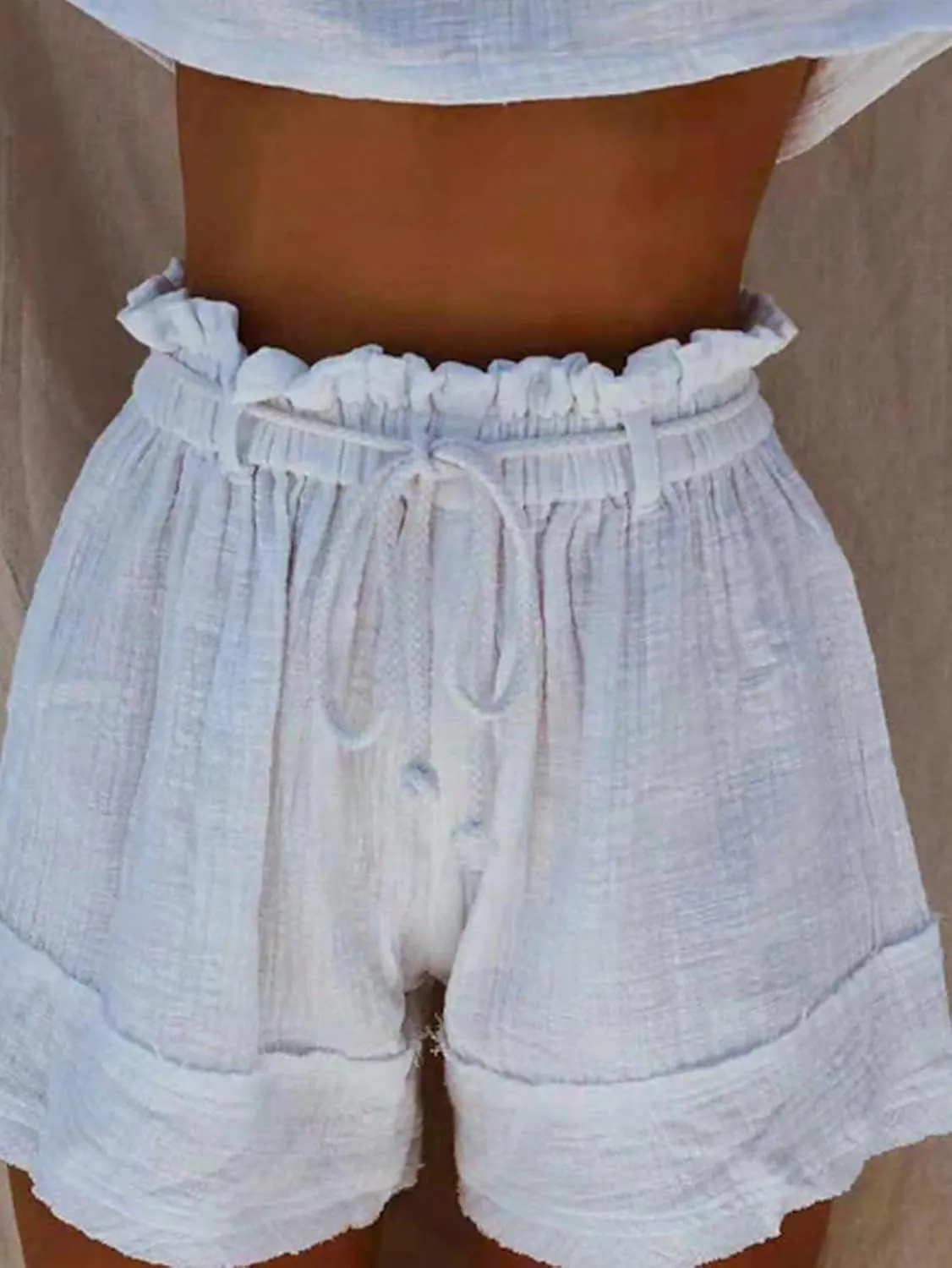 SHENHE Women's Summer Paper Bag Shorts High Waisted Wide Leg Tie Front Causal Shorts