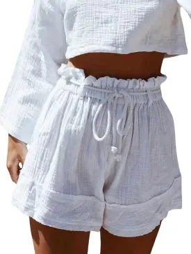 SHENHE Women's Summer Paper Bag Shorts High Waisted Wide Leg Tie Front Causal Shorts