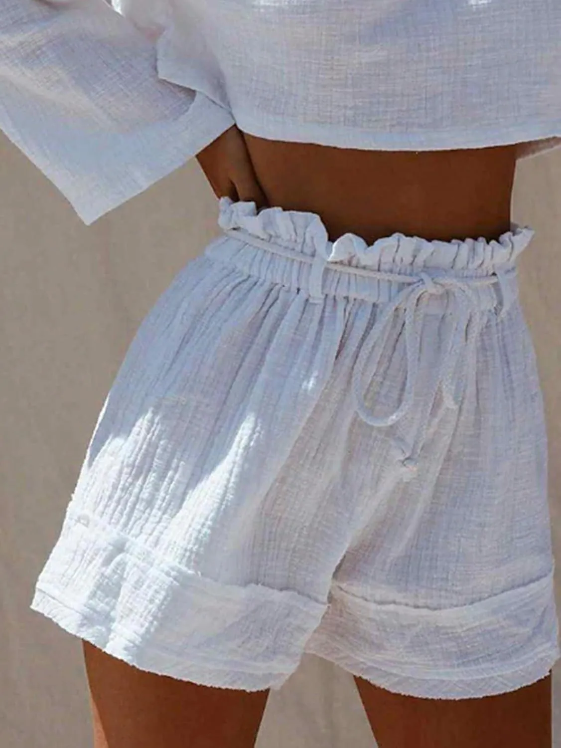 SHENHE Women's Summer Paper Bag Shorts High Waisted Wide Leg Tie Front Causal Shorts