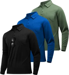 SWISSWELL Long Sleeve Polo Shirts for Men with Pocket 3 Pack Collared Moisture Wicking Performance Golf Shirts