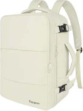 Taygeer Travel Backpack for Women, Carry On Backpack with USB Charging Port & Shoe Pouch, TSA 15.6" Laptop Back Pack Flight Approved, College Gym Bag Casual Daypack for Weekender Business Hiking,Beige