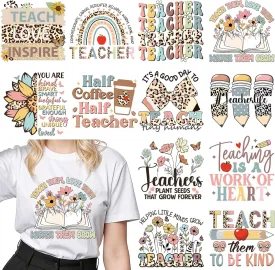 Teacher Iron on Transfers - 20 Sheets Teachers' Day DTF Heat Transfer Ready to Press Decals Patches Appliques Stickers Gift for Clothing T Shirts Clothes Hoodies Hat DIY Craft Decorations