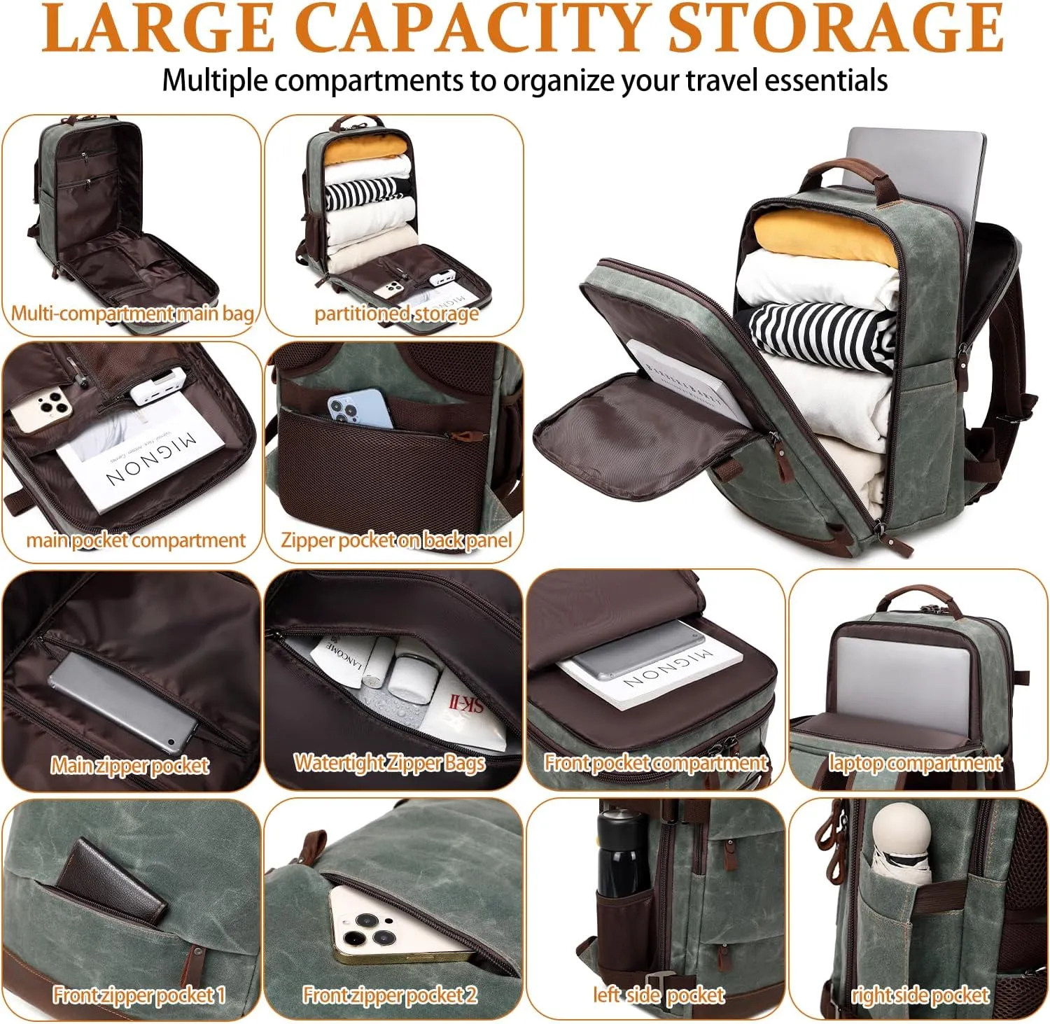 Travel Backpack for Men Carry On Backpack Flight Approved Personal Item Backpack, 17 inch Laptop Backpack Casual Daypack Weekender Business Hiking Backpack, Dark Green