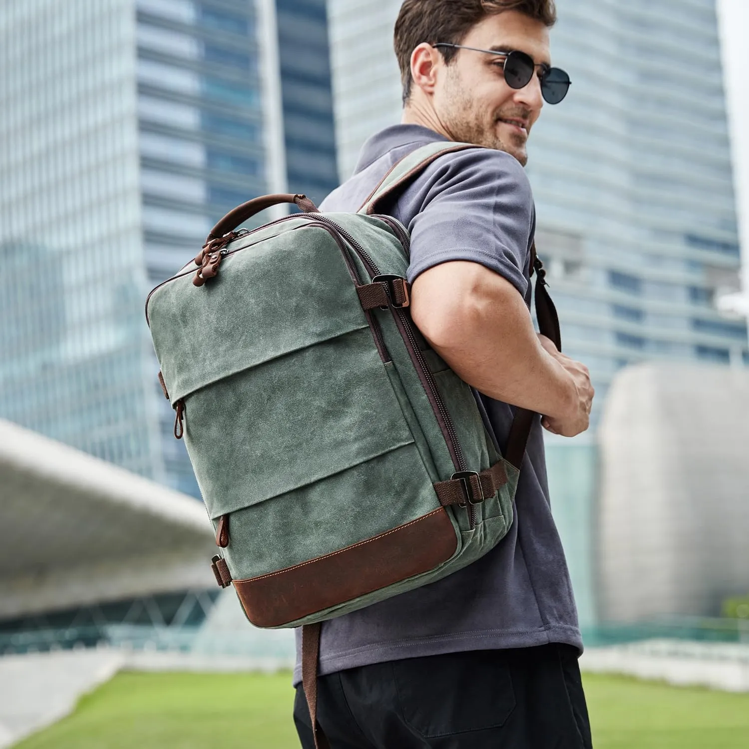 Travel Backpack for Men Carry On Backpack Flight Approved Personal Item Backpack, 17 inch Laptop Backpack Casual Daypack Weekender Business Hiking Backpack, Dark Green