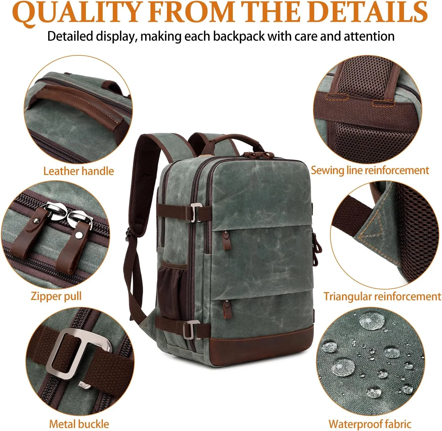 Travel Backpack for Men Carry On Backpack Flight Approved Personal Item Backpack, 17 inch Laptop Backpack Casual Daypack Weekender Business Hiking Backpack, Dark Green