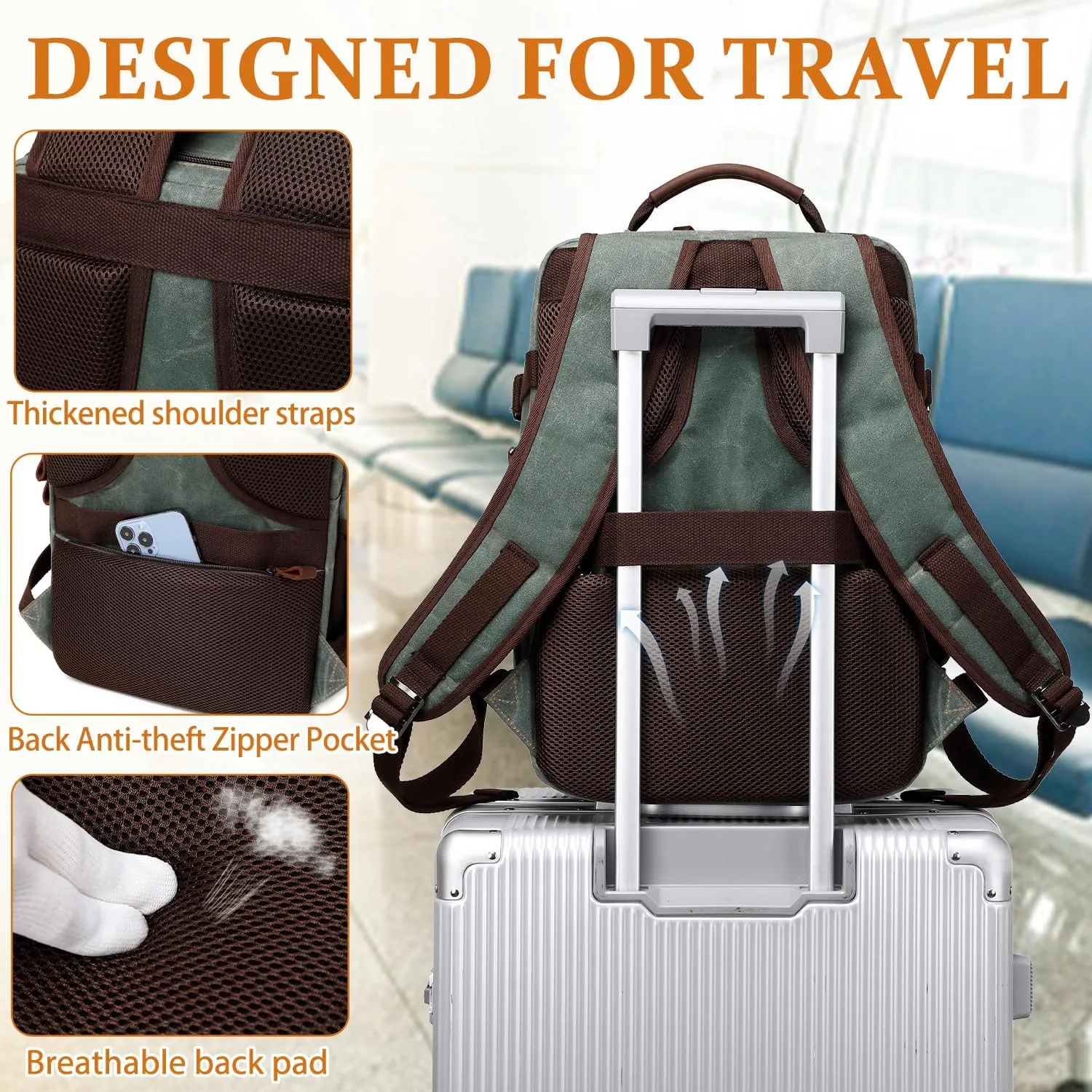 Travel Backpack for Men Carry On Backpack Flight Approved Personal Item Backpack, 17 inch Laptop Backpack Casual Daypack Weekender Business Hiking Backpack, Dark Green