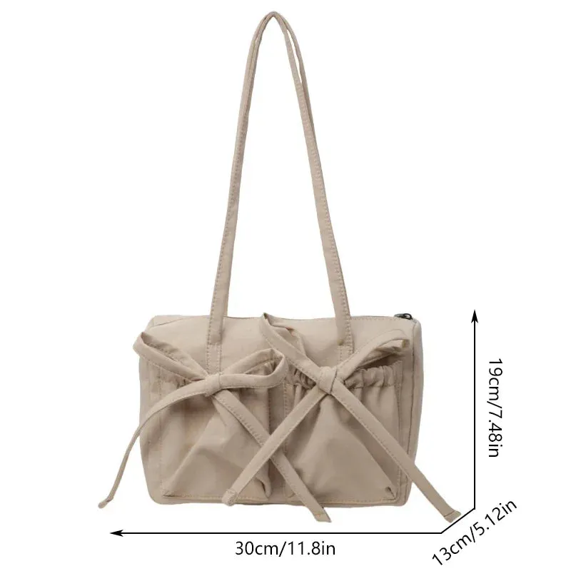 Vvsha 2024 New Korean Bow Nylon Shoulder Bag Fashionable and Sweet Design Tote Bag Folded Large Capacity Commuter Women's Handbag