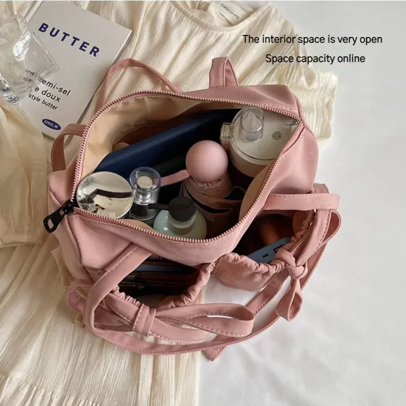 Vvsha 2024 New Korean Bow Nylon Shoulder Bag Fashionable and Sweet Design Tote Bag Folded Large Capacity Commuter Women's Handbag
