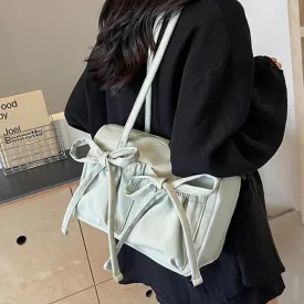 Vvsha 2024 New Korean Bow Nylon Shoulder Bag Fashionable and Sweet Design Tote Bag Folded Large Capacity Commuter Women's Handbag