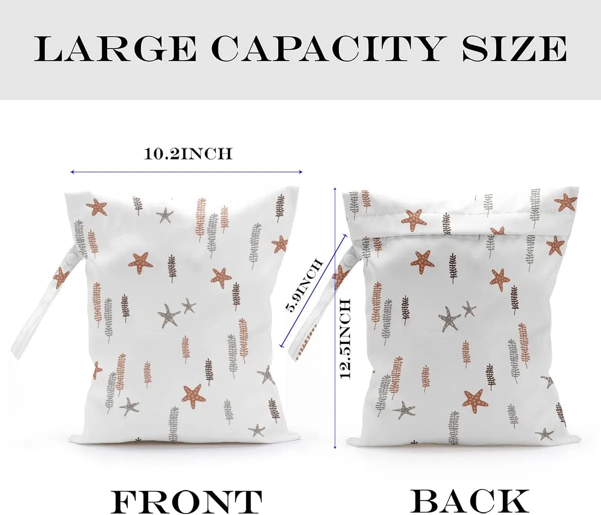 Wet Bag, Wet Dry Bag, Wet Bag for Swimsuit, Travel, Beach, Pool, Diapers, Dirty Yoga Gym Clothes, Makeup Bag, Waterproof Reusable Beach Bag Ocean Decor Starfish Sea Horse Anchor