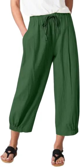 Womens Capri Pants Wide Leg Crop Pants Loose Comfy Drawstring Lounge Yoga Capris Paper Bag Pants with Pockets