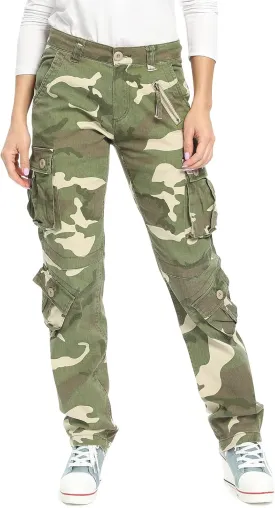 Womens Stretch Casual Cargo Work Pants Camo Combat Tactical Travel Pants with 8 Pockets