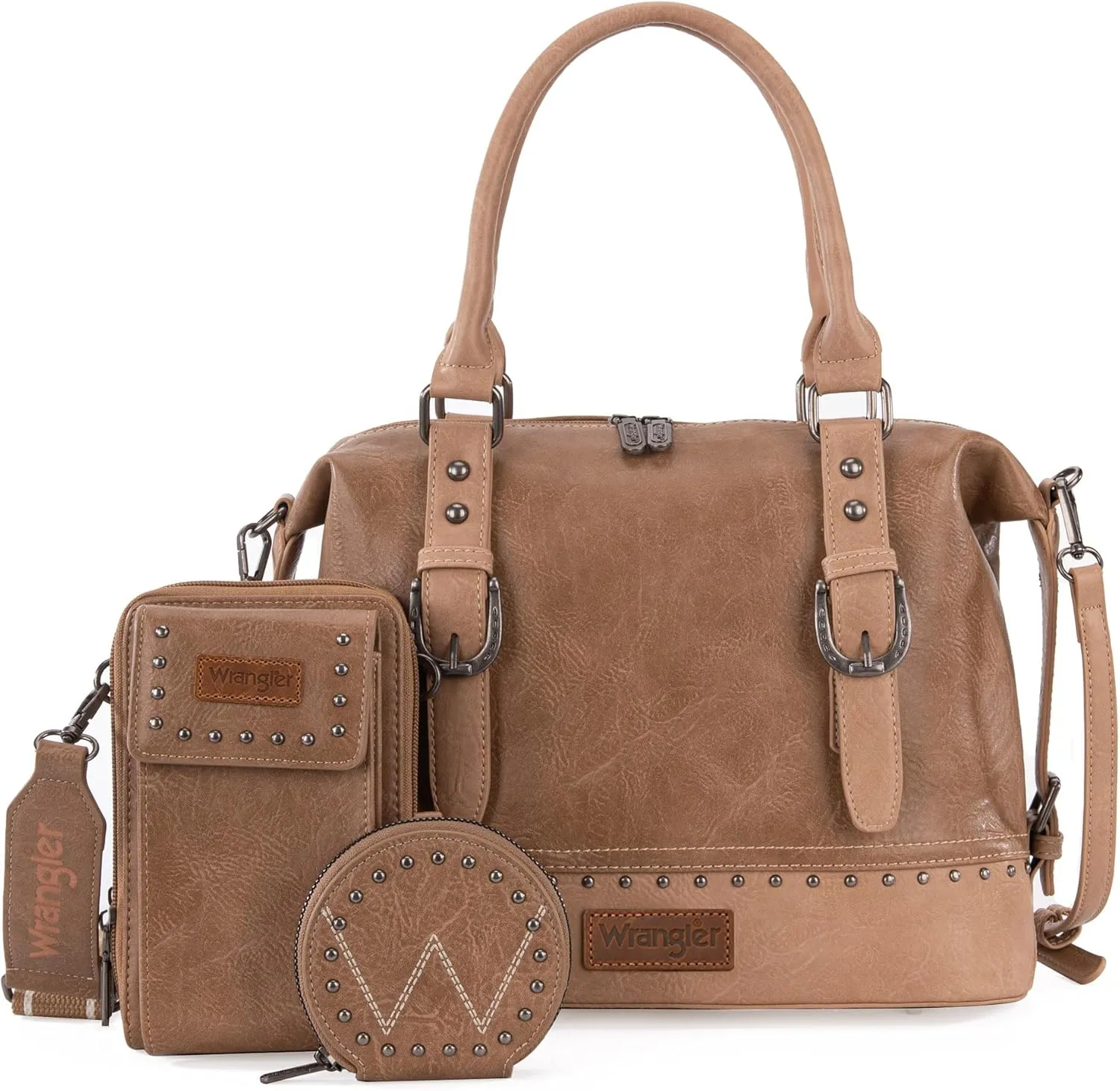 Wrangler 3Pcs Doctor Bag Sets for Women Top-handle Satchel Bag with Cell Phone Handbag and Coin Purse