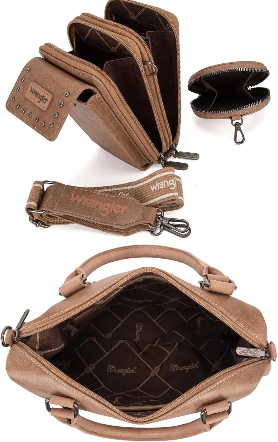 Wrangler 3Pcs Doctor Bag Sets for Women Top-handle Satchel Bag with Cell Phone Handbag and Coin Purse