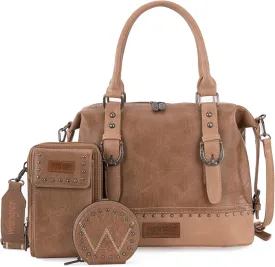 Wrangler 3Pcs Doctor Bag Sets for Women Top-handle Satchel Bag with Cell Phone Handbag and Coin Purse