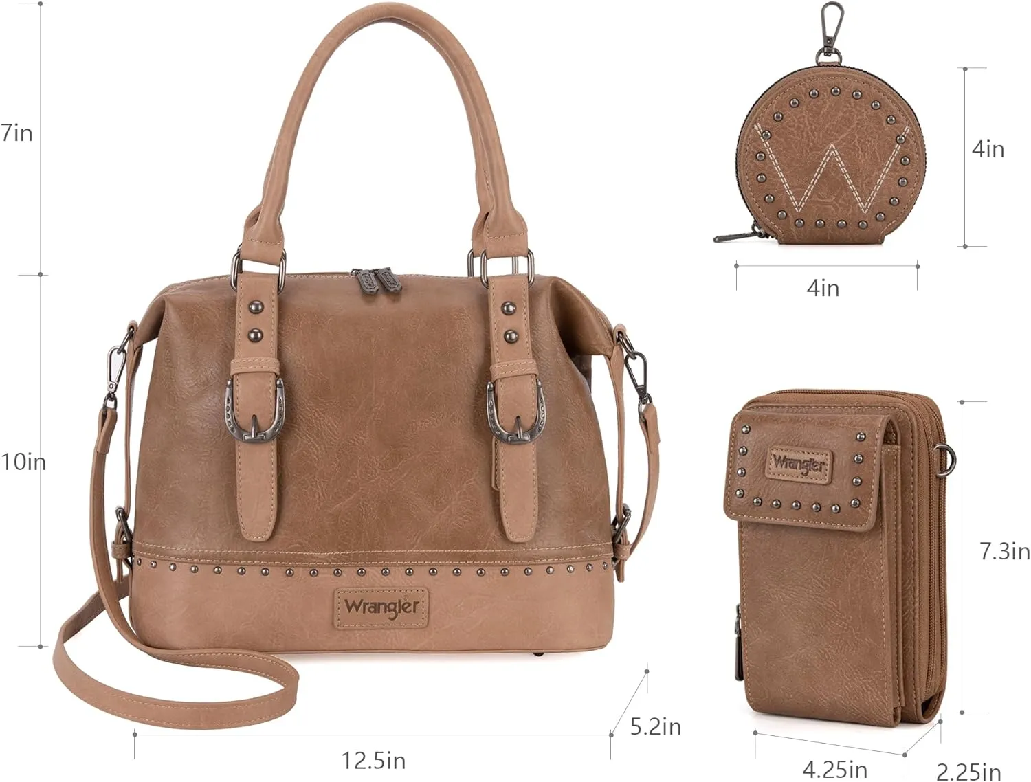 Wrangler 3Pcs Doctor Bag Sets for Women Top-handle Satchel Bag with Cell Phone Handbag and Coin Purse