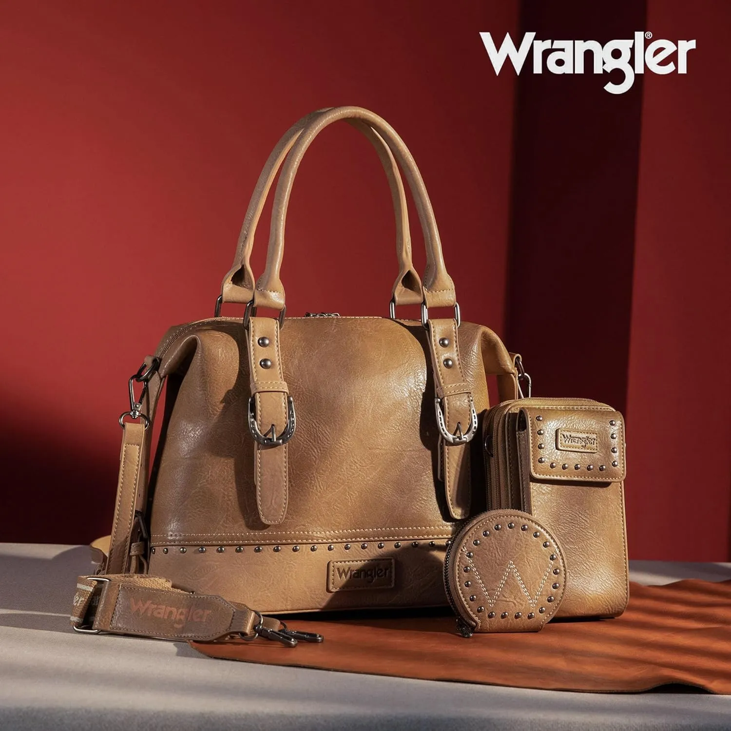 Wrangler 3Pcs Doctor Bag Sets for Women Top-handle Satchel Bag with Cell Phone Handbag and Coin Purse