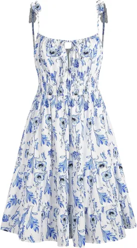 ZAFUL Womens Summer Spaghetti Strap Mini Dress Square Neck Sleeveless Smocked Waist Tiered Flowy Sundresses