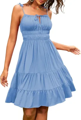 ZAFUL Womens Summer Spaghetti Strap Mini Dress Square Neck Sleeveless Smocked Waist Tiered Flowy Sundresses