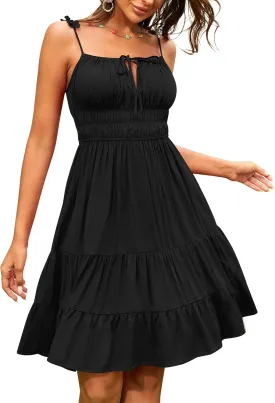 ZAFUL Womens Summer Spaghetti Strap Mini Dress Square Neck Sleeveless Smocked Waist Tiered Flowy Sundresses
