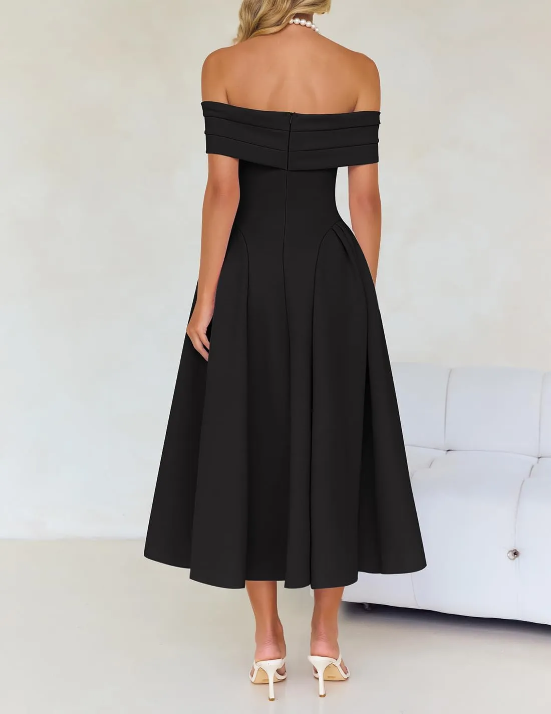 ZESICA Cocktail Dresses for Women's Elegant Off Shoulder Short Sleeve Swing A Line Wedding Evening Party Midi Dress