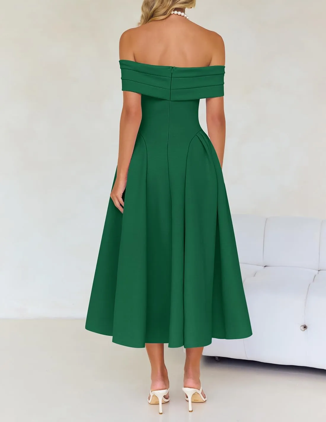 ZESICA Cocktail Dresses for Women's Elegant Off Shoulder Short Sleeve Swing A Line Wedding Evening Party Midi Dress